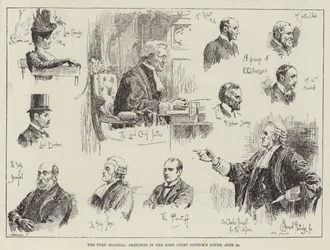 El escándalo del césped, bocetos en el tribunal del Lord Chief Justice, 22 de junio